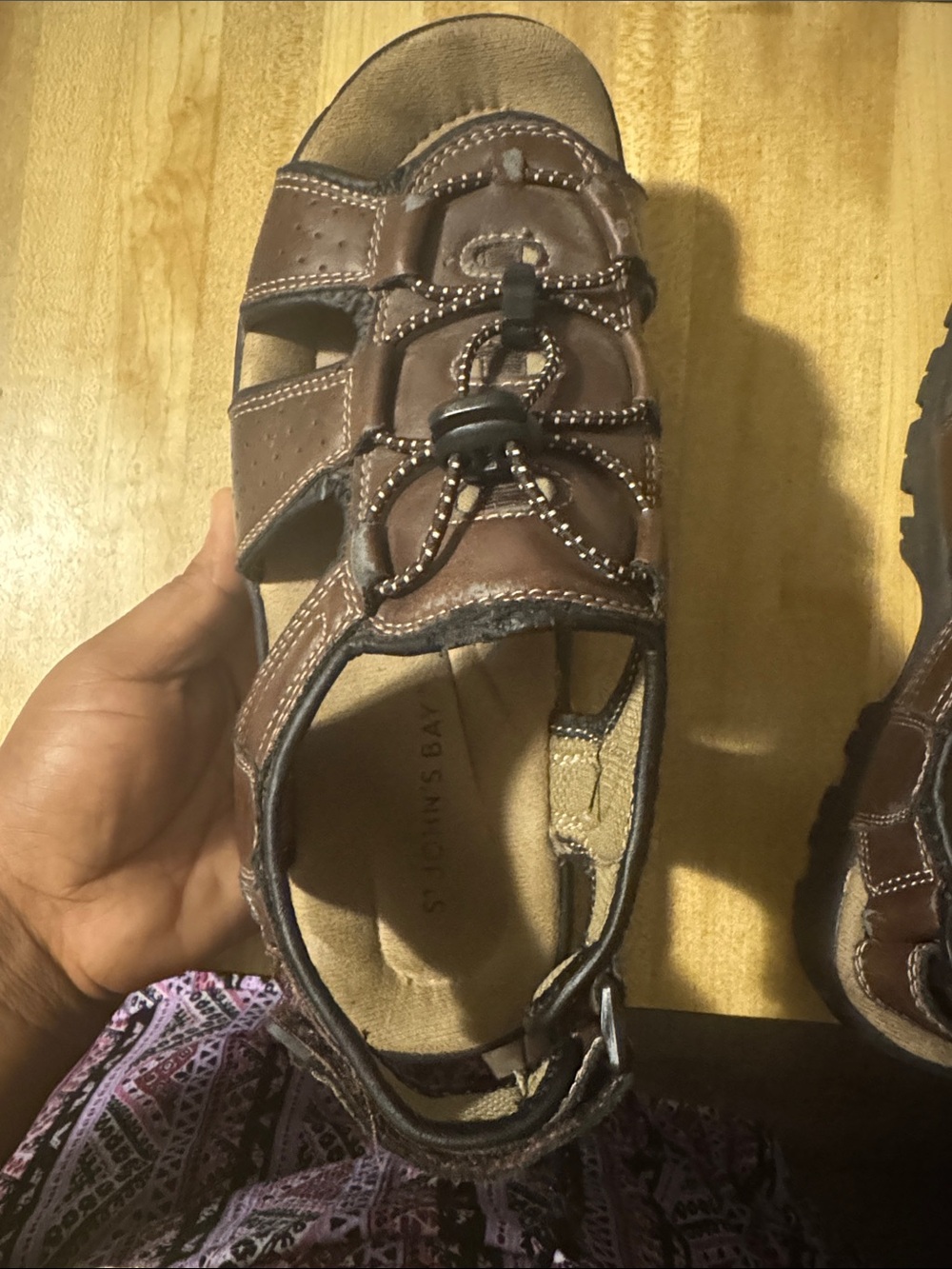 St. John's Bay Brown Leather Kids Sport Sandal with Bungee